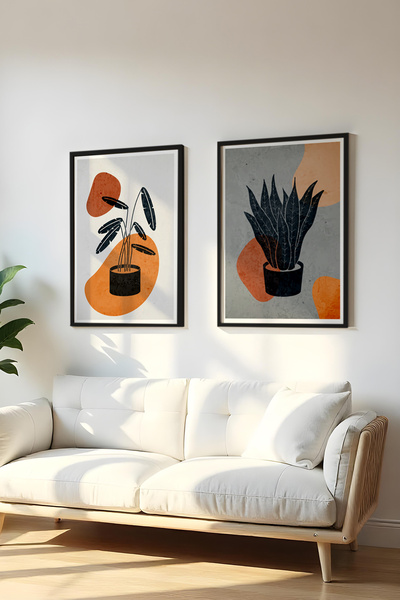 huhuli Set de 2 piese cu ramă neagră din lemn, tablou Huhu49