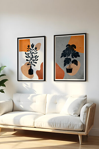 huhuli Ahşap Siyah Çerçeveli 2 Parça Set Tablo Huhu48