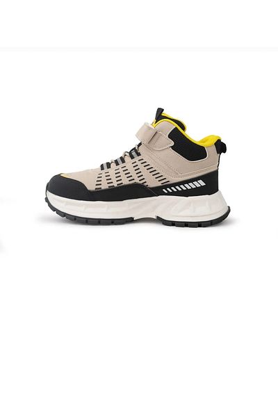 Cool Kids Детски ботуши Tiger Beige Cream Black Detail с велкро зимни водоустойчиви и студоустойчиви неплъзгащи се подметки