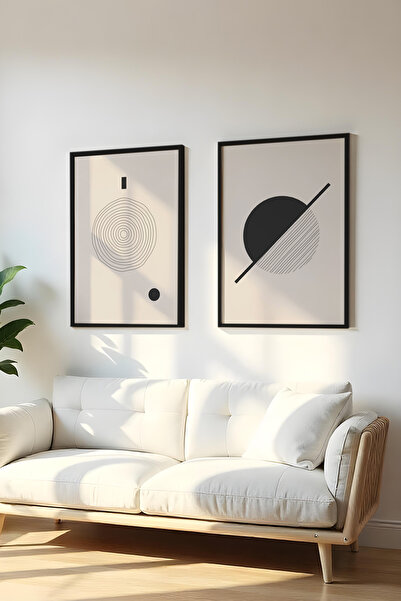 huhuli Ahşap Siyah Çerçeveli 2 Parça Set Tablo Huhu85