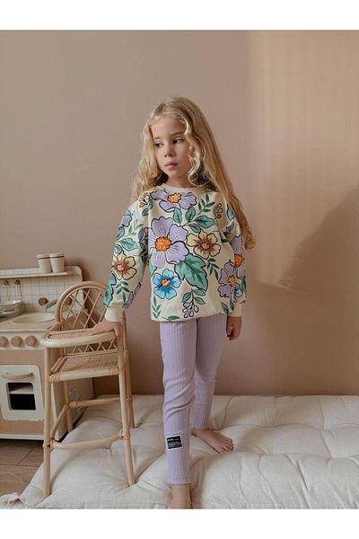 CANDA Girl's Floral Printed Leggings Bottom Top Set