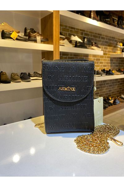 Armine Armine Women's Black Laser Printed Chain Strap Use Stylish Wallet Hand and Shoulder Bag
