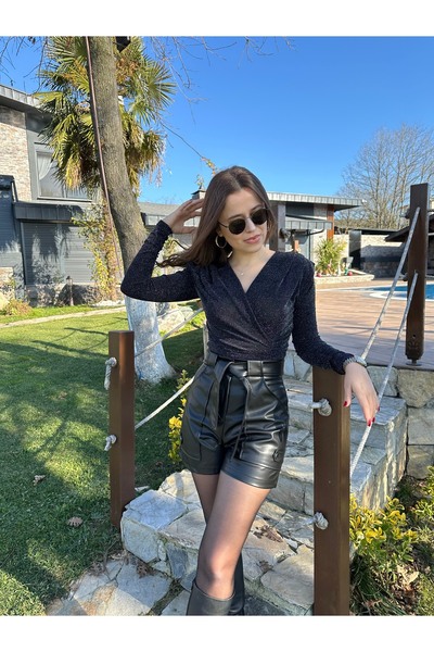 Lidya Collection Beli Kuşaklı Deri Şort