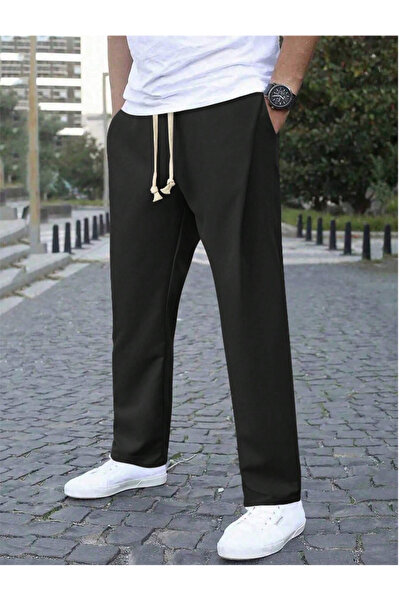 CAONNES بنطال رياضي أسود فضفاض بقصة مريحة - بنطال رياضي بأرجل مستقيمة من SHAH...