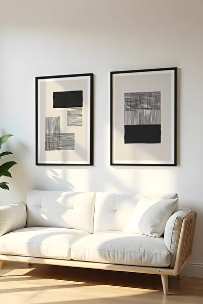 huhuli Ahşap Siyah Çerçeveli 2 Parça Set Tablo Huhu146