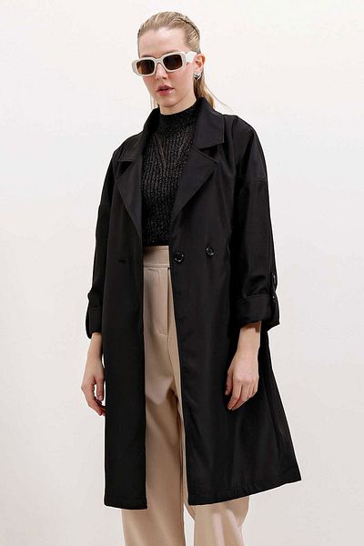 GABRİA Trench Coat with Waist Tie and Sleeve Fold