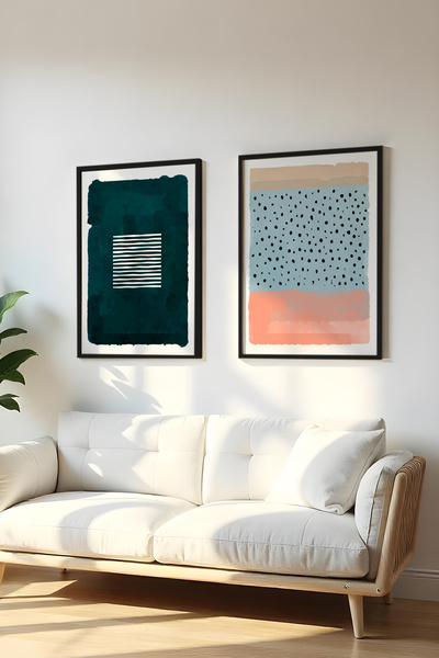 huhuli Ahşap Siyah Çerçeveli 2 Parça Set Tablo Huhu55