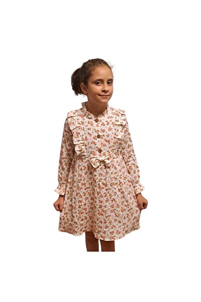 Tosyalı Burak Bebe Kız Çocuk Uzun Kollu Baskılı Pamuklu Müslin Kumaş Mevsimlik Elbise