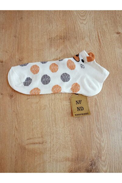 ENEFENDİ Кремави памучни чорапи с шарки и точки - 36-40