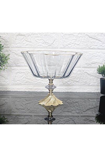 atabey home وعاء سلطة منقوش على شكل زهرة الفراولة وأقدام سميركاند ذهبية اللون