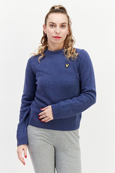 Lyle & Scott Women Crew Neck Embroidered Logo Knitted Sweater, Faded Blue