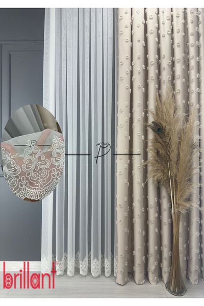 Brillant Brillant Dharma Pattern Tulle Curtain - 1 and 3 Close Pleat, Skirt Punted Processing