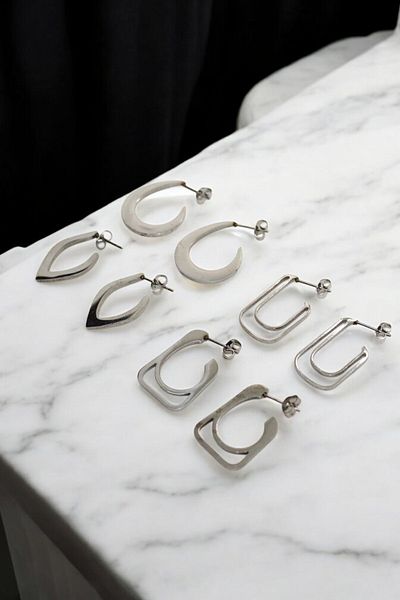 MakeWell Stainless Anti-Tarnish Steel Pattern Hoop Earrings 4 Pairs Patterned Steel Silver Hoop Earrings