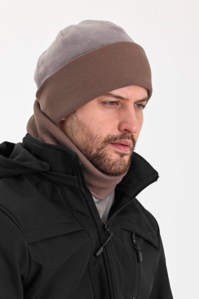 Butikgiz Hünkar Sytle, Çift Renk Çift Kat Katlanabilir Yumuşak Erkek Bere Boyunluk Takım