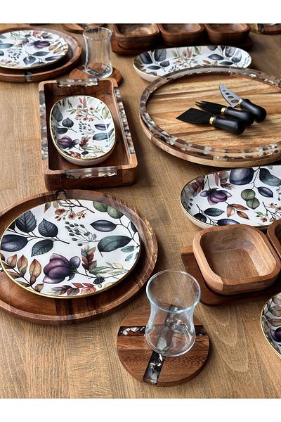 ROSSEV 6-Person Acacia Umay Breakfast Set - 54 Pieces