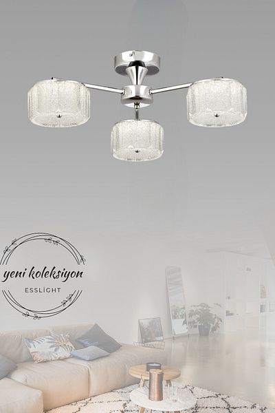 ESSLİGHT Coral 3 Piece 3 Colors with Light Mode (White Yellow Daylight) Living Room Kitchen Bedroom Led Chandelier