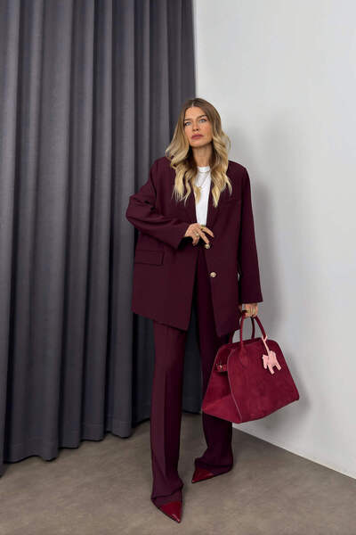 Sue Store Mürdüm Oversize Ceket Pantolon PremiumTakım