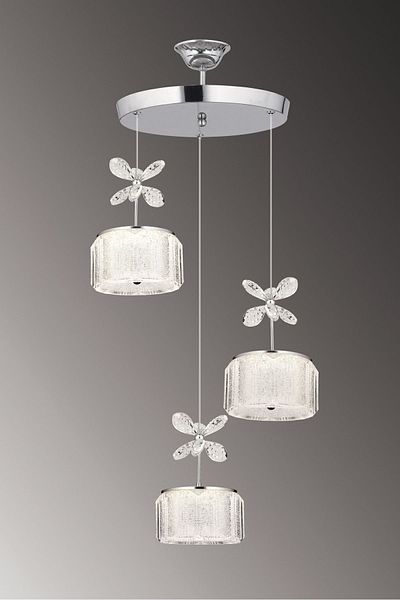 ESSLİGHT Pamir 3-Piece Pendant Lamp Led Chandelier with Candy Glass 3 Color Light Modes (White Yellow Daylight) Living Room Kitchen