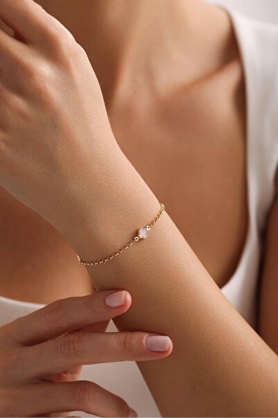 Bayar Gold 14 Ayar Altın Pembe Yonca Bileklik