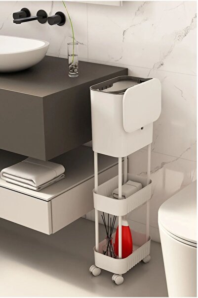 COOLOVS Pratik Şık 2 Kat Raflı Tekerlekli Çöp Kovası Banyo ve Mutfak Çöp Kova...