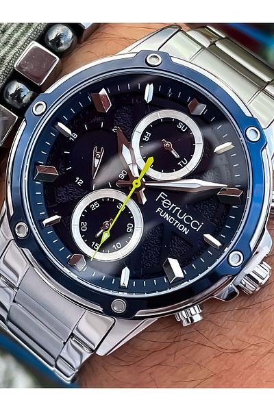 Ferrucci Multifunction Waterproof Chronometer Steel Case Steel Cord Men's Wristwatch