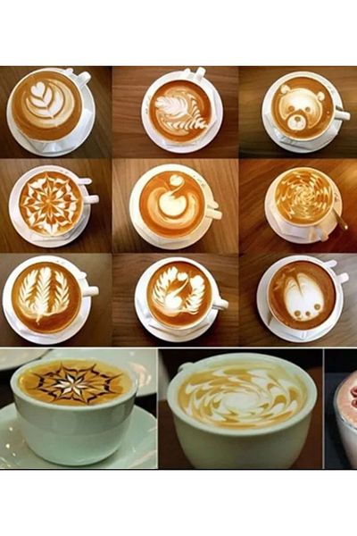 ÇEÇEN HOME 16 Pieces Coffee Art Stencil Set - Latte and Cappuccino Styling, Pastry and Drink