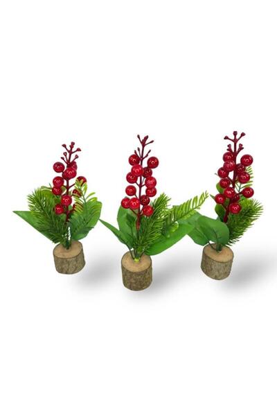 Nettenevime 3lü set Yapay Çiçek Yılbaşı Çiçeği Kokinalı Kütük Saksılı Dekoratif Süs 20cm