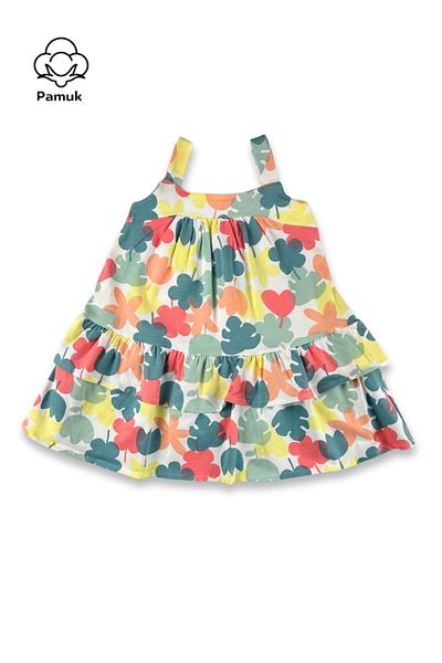 difa kids Rochie de vară pentru fetiță, din bumbac, confortabilă, colorată, cu model de frunze, cu bretele cu volane