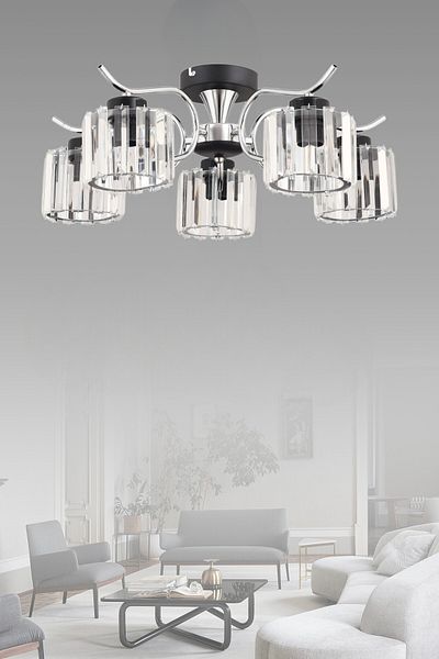 ESSLİGHT ثريا Esma 5 Li Chrome Plafonier (مع أحجار كريستال) غرفة المعيشة غرفة النوم المطبخ غرفة الشباب المكتب