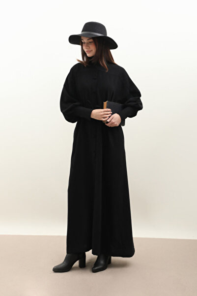 ZÜLAYS Dokulu Vintage Elbise Siyah