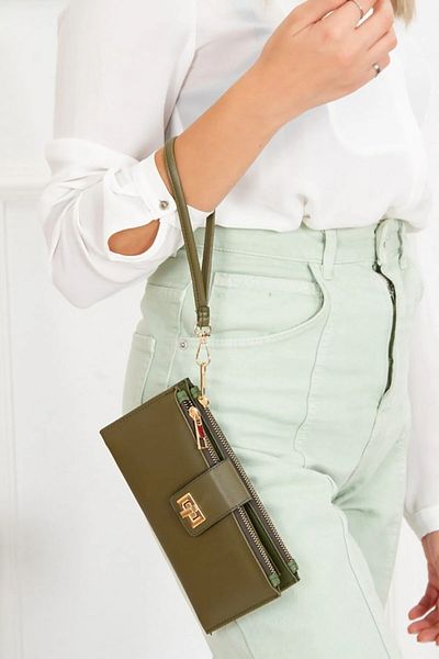 Newish Women's Wallet Accessory and Card Holder Stylish Soft Textured Khaki (length:20cm Width:10cm)