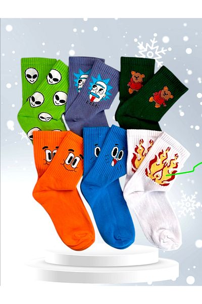 çorapdunyam Σειρά Unisex 6 πολύχρωμες απλές χαρούμενες κάλτσες τένις κολλεγίου