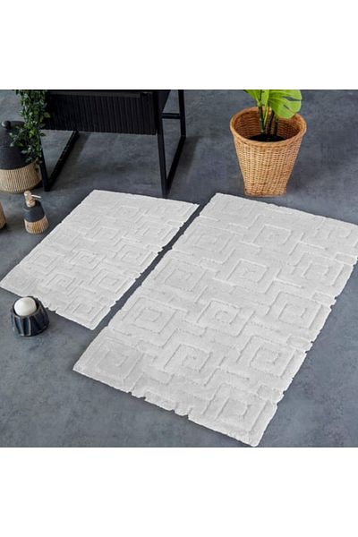 HC&W Meander 2-Piece Ecru Colored Bath Mat Set