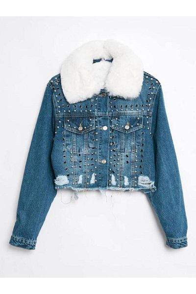 Robin 99204 Jachetă de jeans albastră - Blană în interior
