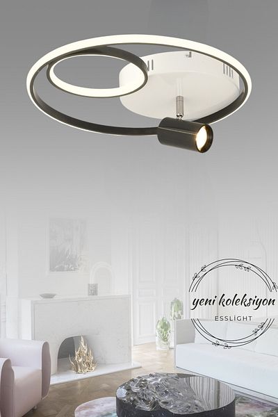 ESSLİGHT Azalea 45 cm with Spots, 3 Color Light Modes (White Yellow Daylight) Living Room Kitchen Bedroom Led Chandelier