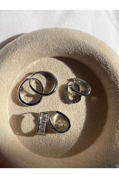 2D2B Nature Steel Zircon Stone Stylish Earring Set