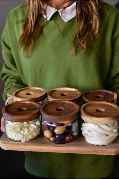 şirineşyalarım Akasya Tepsili Borosilikat Cam Kahvaltılık Seti