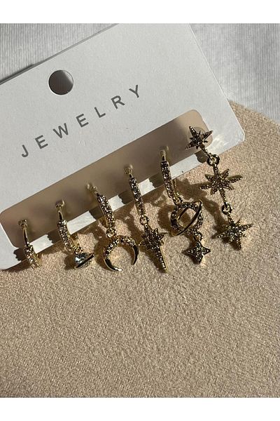 2D2B Nature Steel Zircon Stone Stylish Planet Earring Set