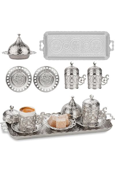 KT HOME كوب قهوة اسبريسو عربي تركي عثماني مع قاعدة وغطاء (قطعتان) قهوة الهلال