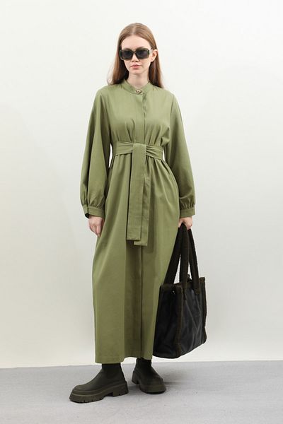 ZÜLAYS Dark Green Gabardine Dress - Belted