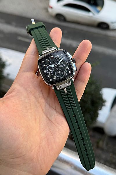 Homies Men's Watch with Green Silicone Band - Waterproof, Active Functions Gift Bracelet