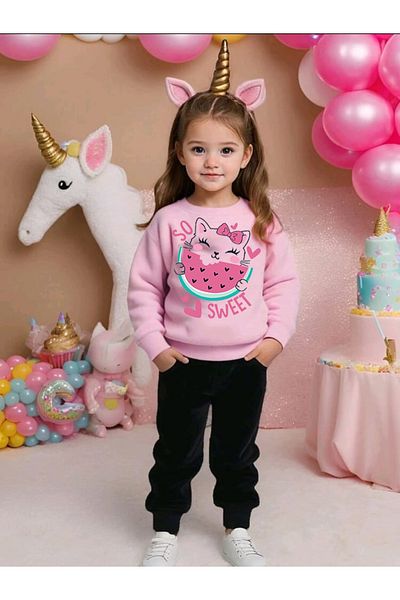 bebekpare Girl's Bottom Top Set Black -Salmon Watermelon 100% Cotton