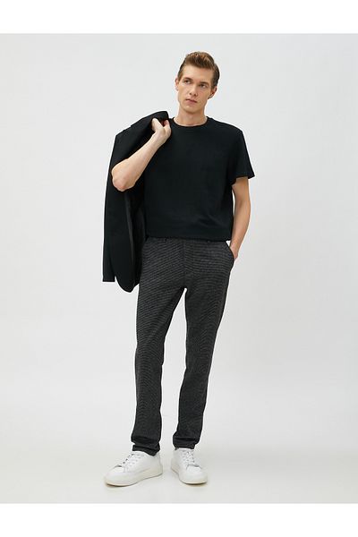 Koton Gewebte Hose mit Hahnentritt-Detail, Knöpfen und Taschen