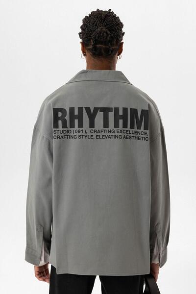 VAMOSCLO Γκρι τζιν μπουφάν oversized - Πίσω με τύπωμα