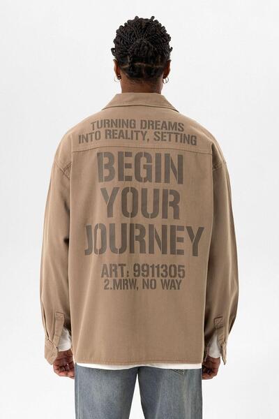 VAMOSCLO Τζιν μπουφάν Mink Color Oversize - Διπλή τσέπη και στάμπα στην πλάτη