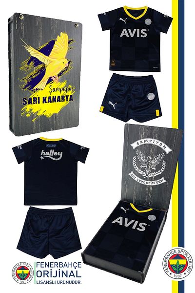 Fenerbahçe Original Mini Navy Blue Kids Jersey Set with Gift Wooden Box