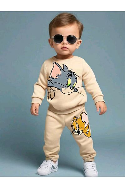 bebekpare Fiú szezonális öltöny - bézs Tom és Jerry 100% pamut