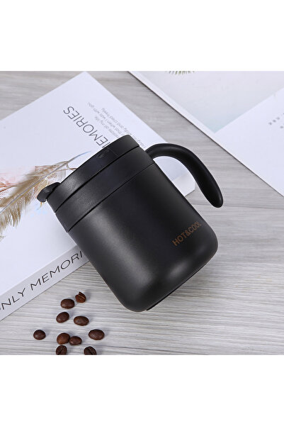 Livava Kulplu Bardak Çelik Termos, Siyah, 12x9,