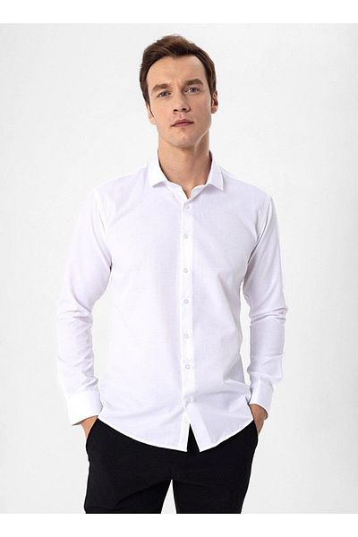 SÜVARİ Βαμβακερό απλό λευκό πουκάμισο Cavalry Slim Fit Easy Ironing