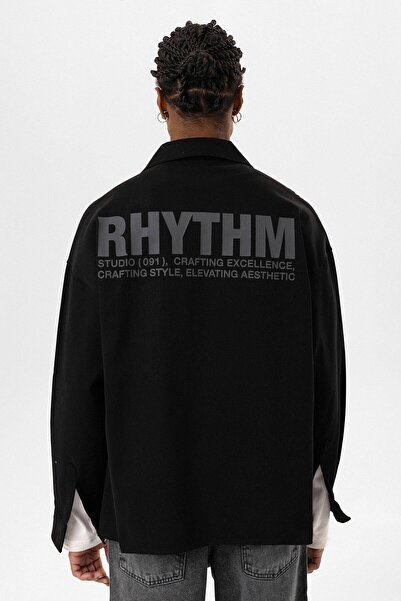 VAMOSCLO Μαύρο τζιν μπουφάν oversized - Πίσω με τύπωμα